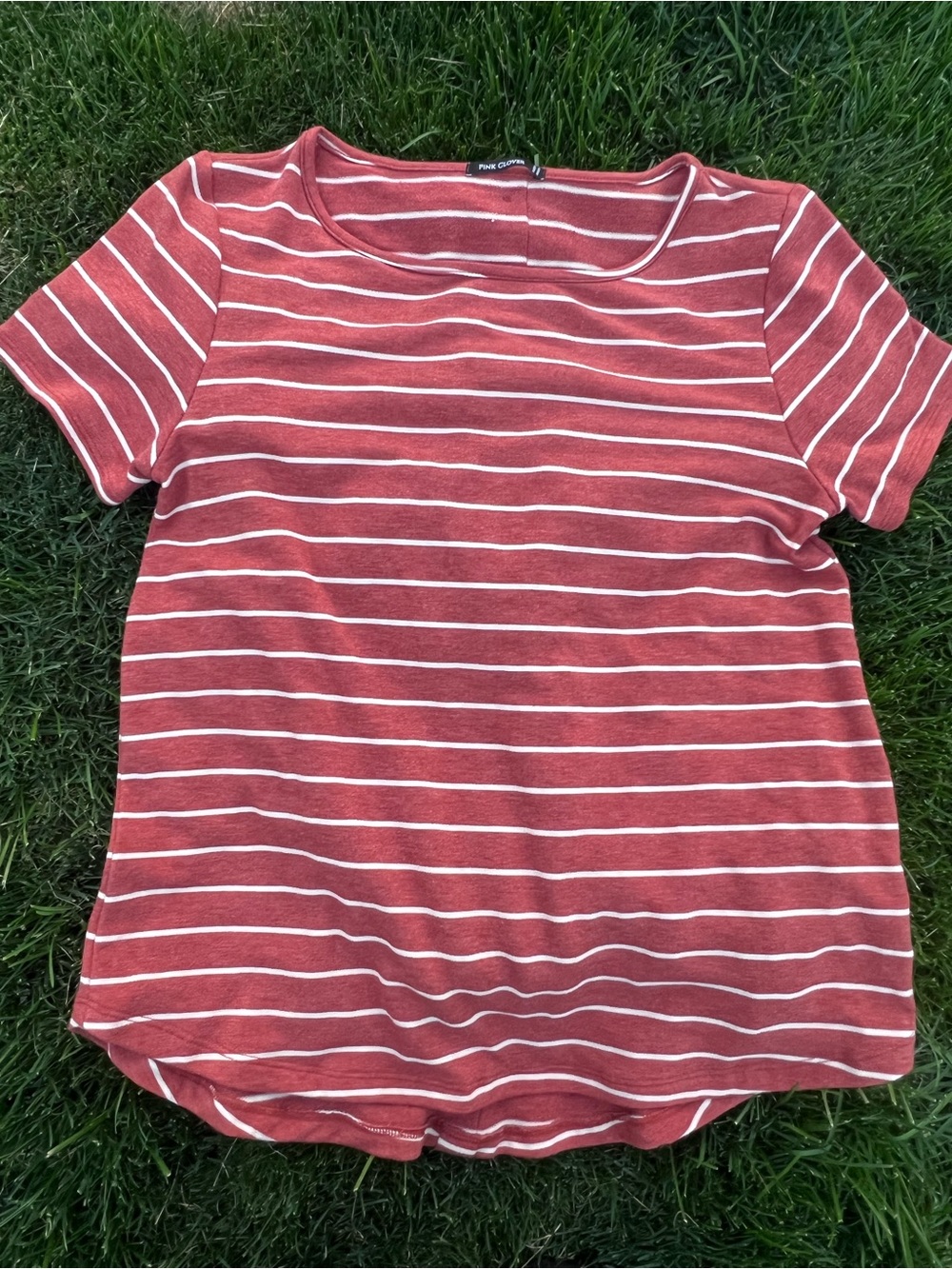 Pink Clover Rust-Red & White Striped Short Sleeve Tee